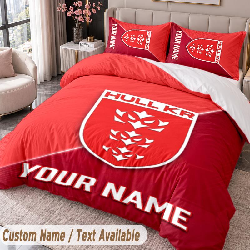 Hull KR Printed Bedding Set Custom Name Text 1 Duvet Cover 2 Pillowcases For Bedroom