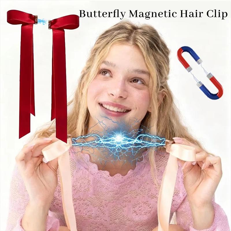 Magnetické sponky do vlasů s mašlí Dlouhé stuhy Neviditelné držení Husté vlasy Elegantní vlasové doplňky Dámské