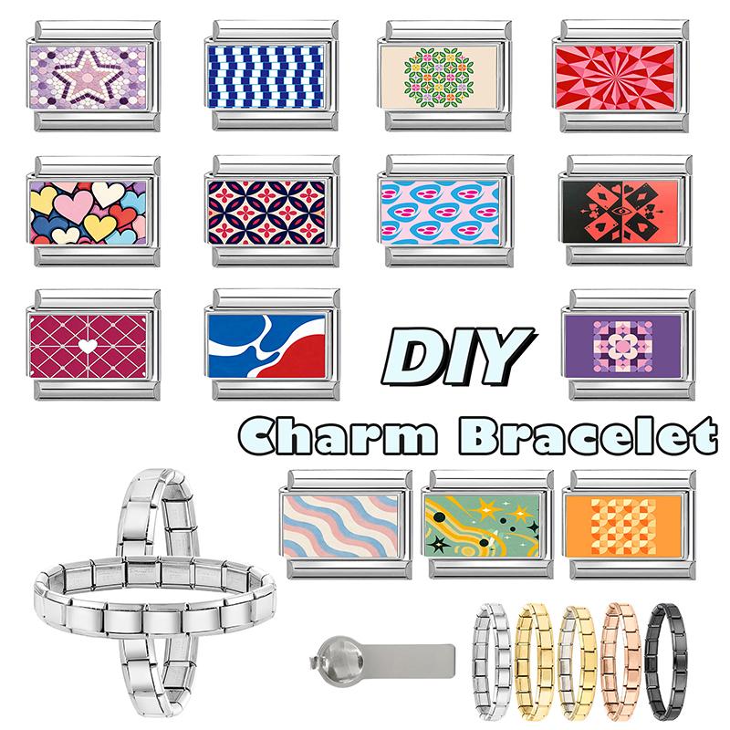 New Creative Colorful Y2K Heart Flowers Star Italian Charm Beads Fit 9MM Women Men's Stainless Steel Bracelet Jewelry DIY Making