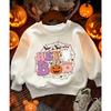 Kids Crewneck Sweatshirt, Halloween "HEY B" Text Print with Grinning Pumpkin, Bubbling Cauldron, Spider Webs & Bats