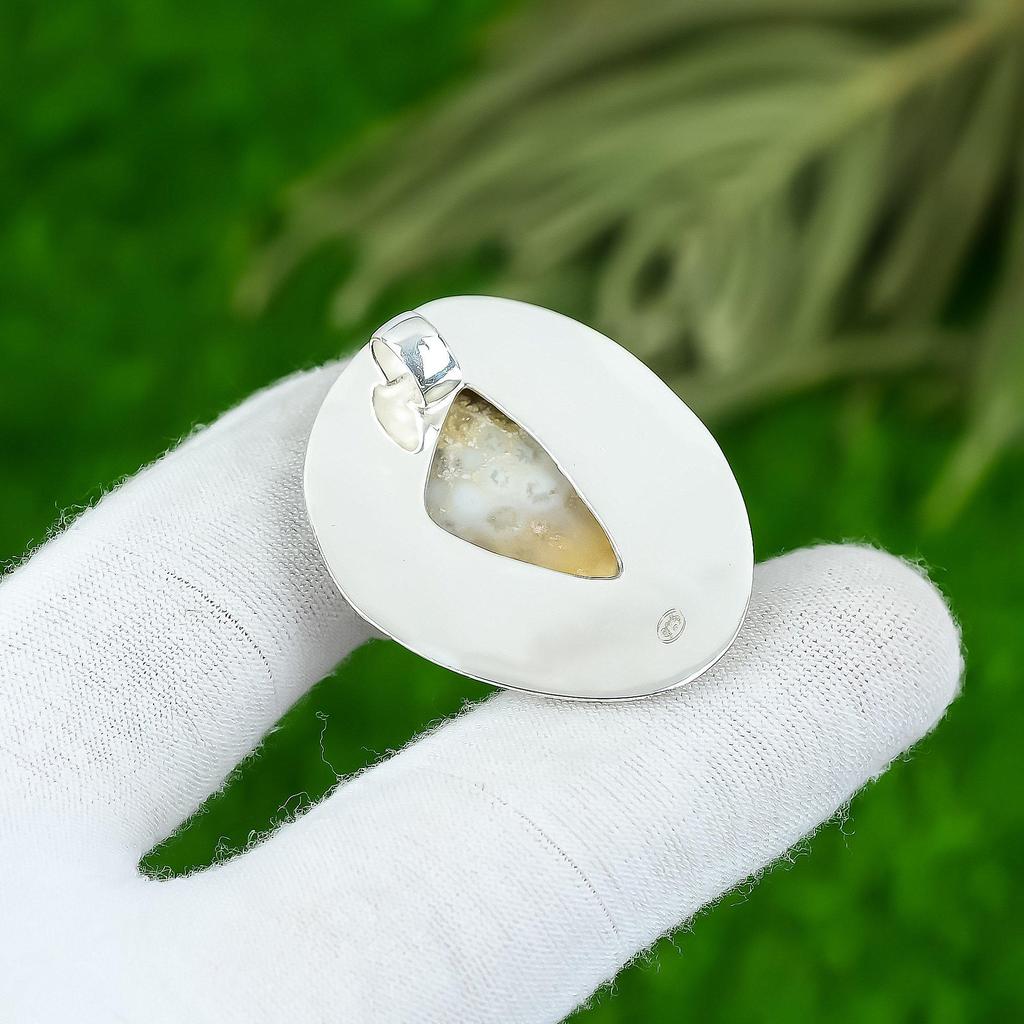 Natürlicher Fossilienkorallen Edelstein Anhänger 925 Sterlingsilber Schmuck für Frauen