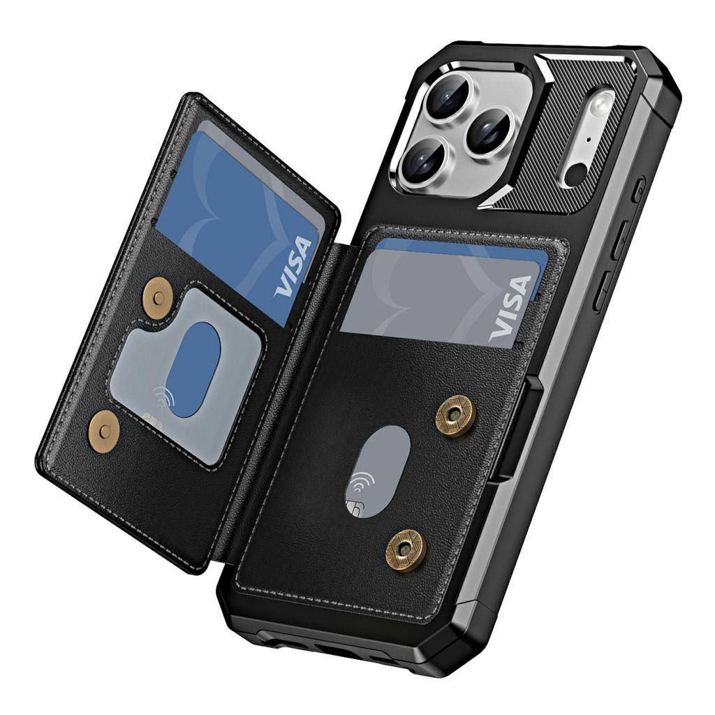 For iPhone 17 Pro Max Case Card Slot Kickstand Leather + TPU Reinforced Corner Phone Cover