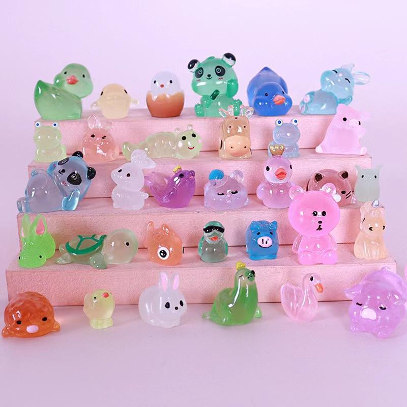 5/10 Pcs Set Glowing In The Dark Cute Mini Dinosaur Fox Animal Cartoon Diy Accessories Micro Landscape Kawaii Girl Kids Toy Gift
