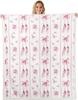 White Swan Fleece Throw Ballet Theme Pink Plush Blanket for Kids Room Decor with Crown Bowknot Roses Flowers Twin X