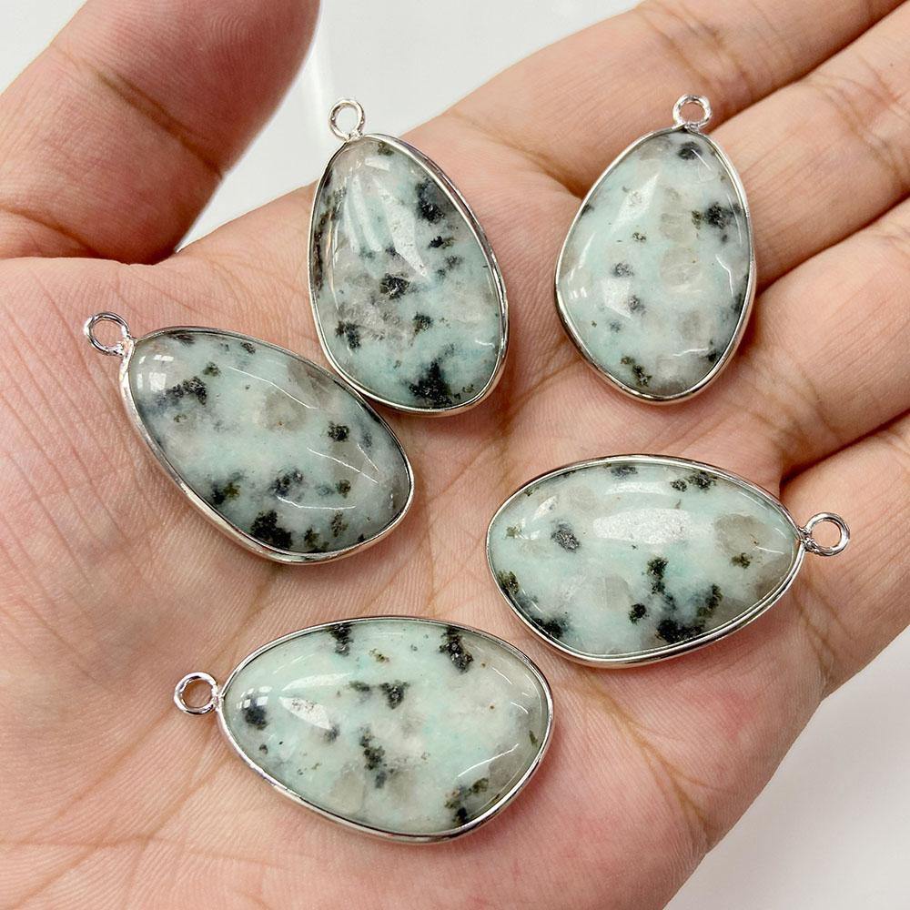2pcs 20x30mm Natural Crystal Gem Mineral Stone Pendant Charm For Making Necklace Earrings Jewelry Silver Color Border