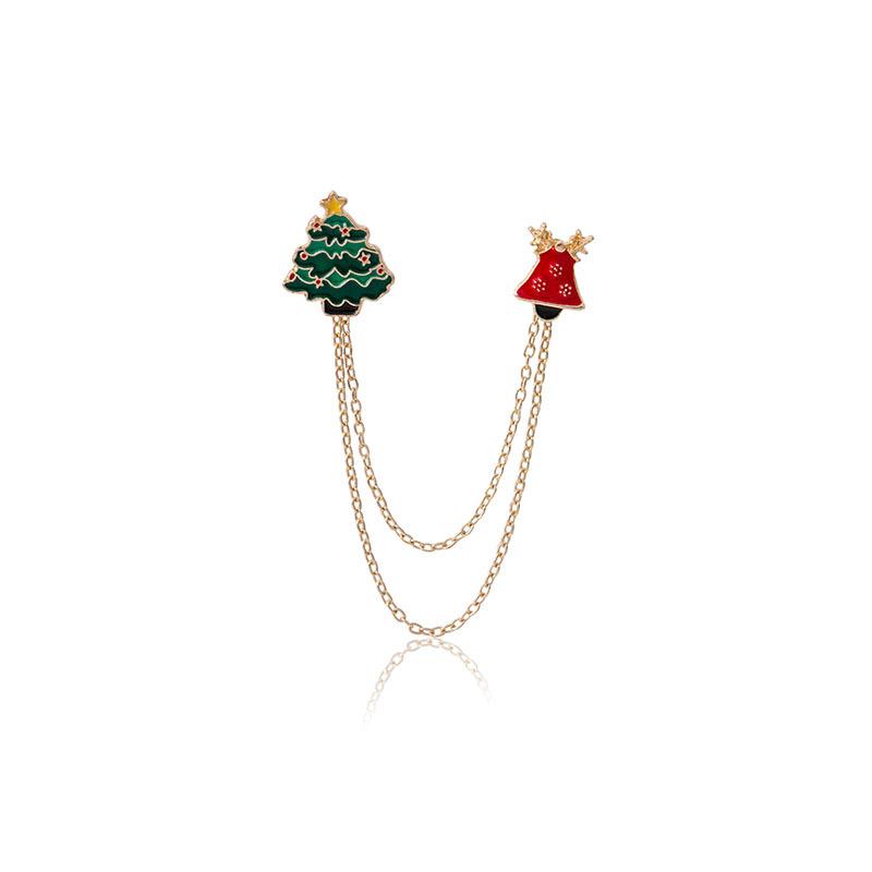 Christmas Brooch, Premium Drip Oil Christmas Tree Christmas Bells Double Chain Brooch