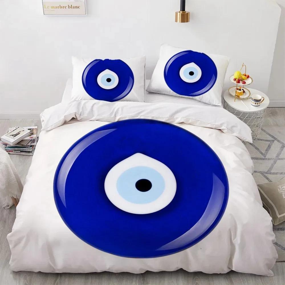 3D Evil Eye Duvet Cover Set Design Magic Drawing Eyes Bedding Sets Blue White Bedclothes King Full Twin Quilt Cover Queen Size