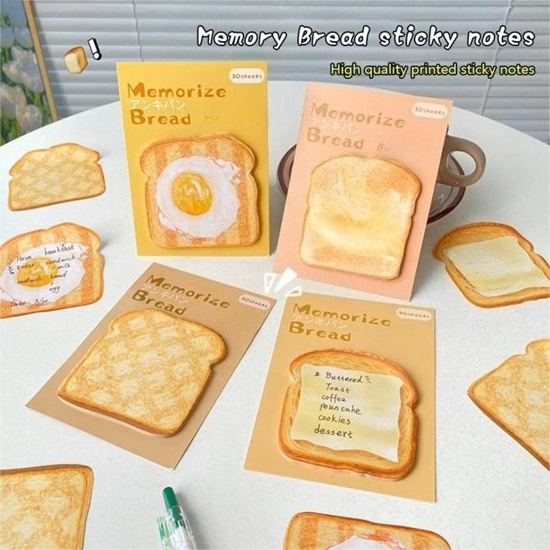 30 Stück einzigartiges Toast-Design selbstklebendes Haftnotizpapier für bequemes Nachrichtenschreiben Studienbedarf mit selbstklebendem Haftnotizblock