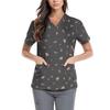 Women's Cute Printed Work Clothes V-neck Double Layer Pockets Basic Short Sleeve Top Pullover Valentines
