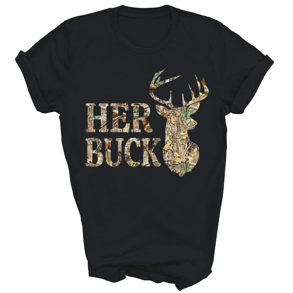 

Her Buck Camo Deer Hunting Matching Couple Unisex Shirt Gift L
