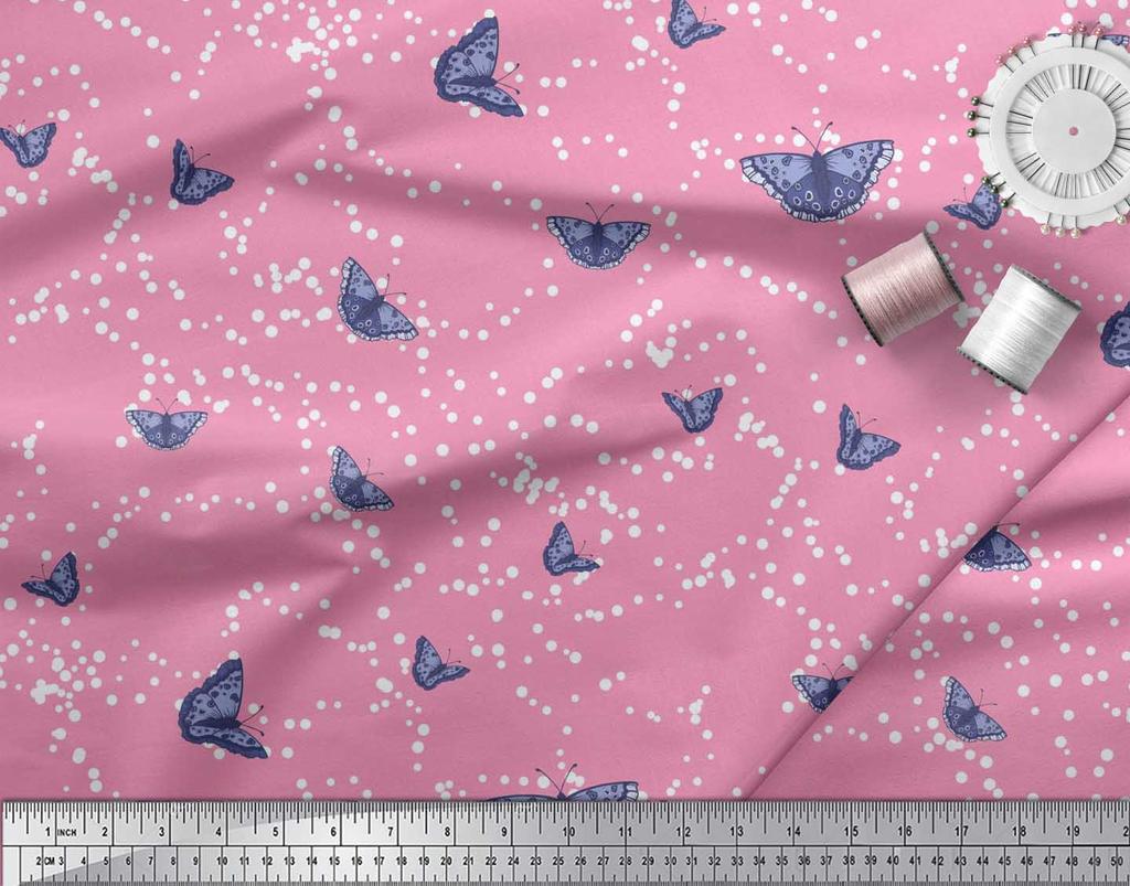 Soimoi Red Japan Crepe Satin Fabric Dot & Butterfly Print Fabric by the metre 42 Inch