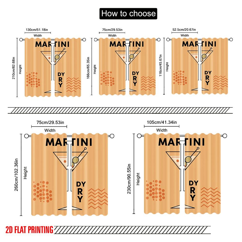 2pcs 2D Flat Printing Window Treatment Curtains Dry Martini Olive Cocktail Polyester Without Electricity Party Decorations