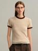 Autumn/Winter Women's Color Block Edge Round Neck Short Sleeve Wool Sweater - Breathable Knitwear Base Layer