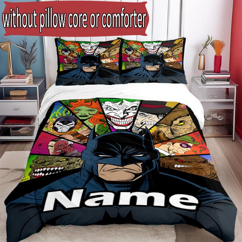3pcs Duvet Cover Set (1*Duvet Cover + 2*Pillowcase, Without Core), Custom Name Batman Pattern Bedding Set, Home Bedroom Decor Gift