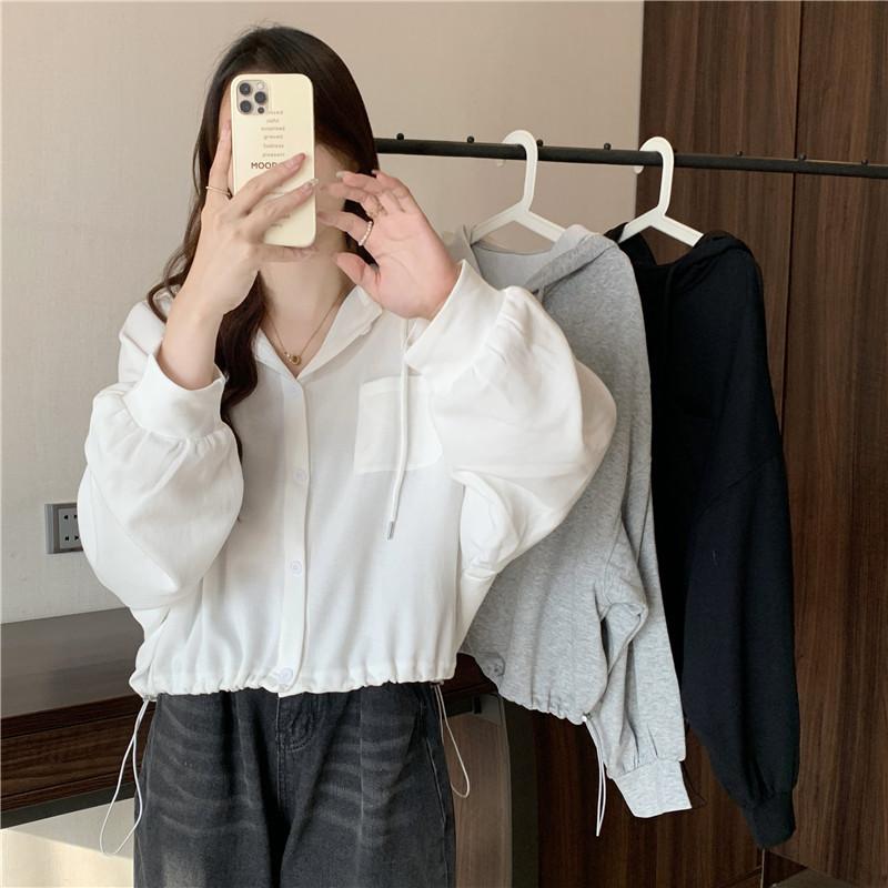 Womens Cotton Hoodie Cardigan With Button Details For Casual Spring Wear