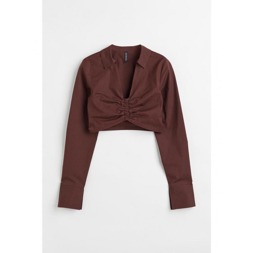 

Укороченная рубашка HM с присборками темно-коричневая 1079800002