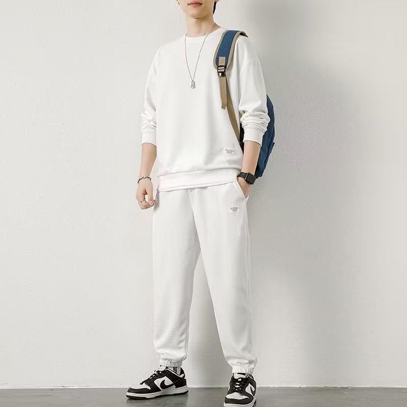 Men's Autumn Waffle Long-Sleeve Track Suit - Trendy Two-Piece 