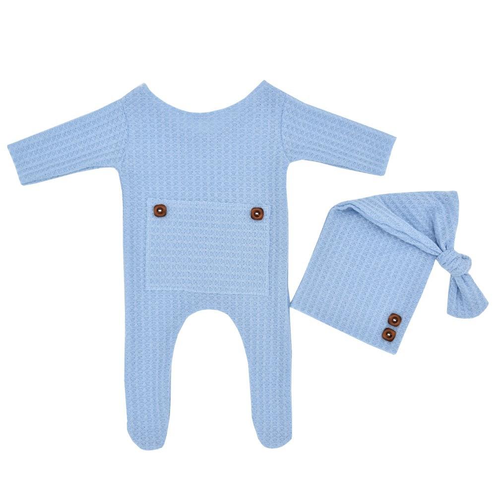 Newborn Photo Shoot 2-Piece Set: Knit Romper + Long-Tail Hat—European & American Style Outfit for Newborn Photography,Soft&Cute!