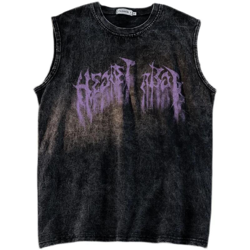 

Уличная велосипедная жилетка, выстиранная старая футболка без рукавов, мужская летняя свободная спортивная жилетка, модный хулиганский красивый жилет-топ 3XL