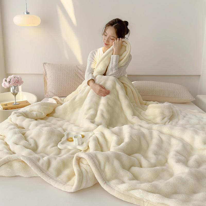 Rabbit Plush Luxurious Solid Color Rabbit Blanket Coral Velvet Double-Sided Thick Spring Warm Pads For Office Nap Time Blanket
