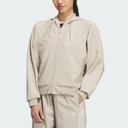 adidas Letter Logo Sports Casual Hooded Jacket for Women, Light Brown