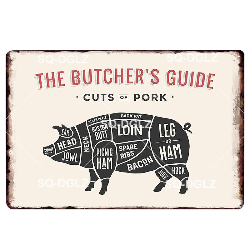 

The Butcher Guide Vintage Metal Sign Farm Decor Tin Sign Pub Plates Meat Detail Metal Crafts Painting Plaques Art Decoration 20x30cm（7.8x11.8inch）