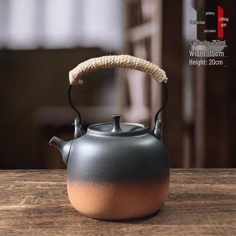 Clay Teapot with Lid and Handle for Electric or Charcoal Stove