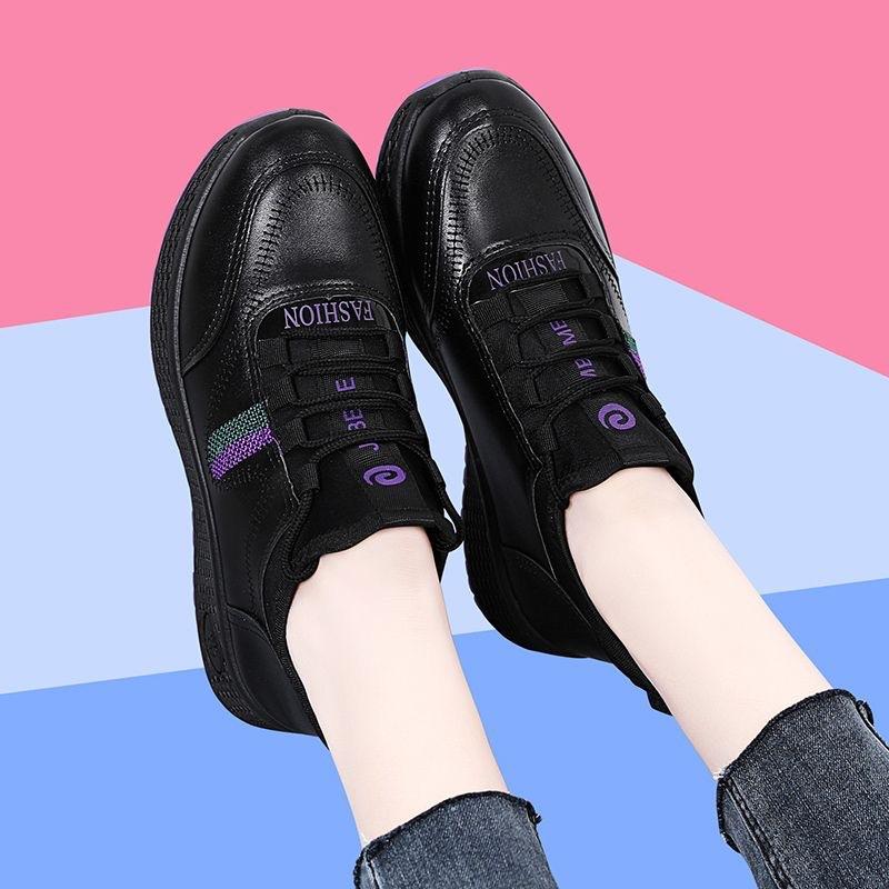 Spring and Autumn Leather Casual Women's Shoes Soft Sole Non-slip Versatile Fashion Kitchen Work Walking Shoes