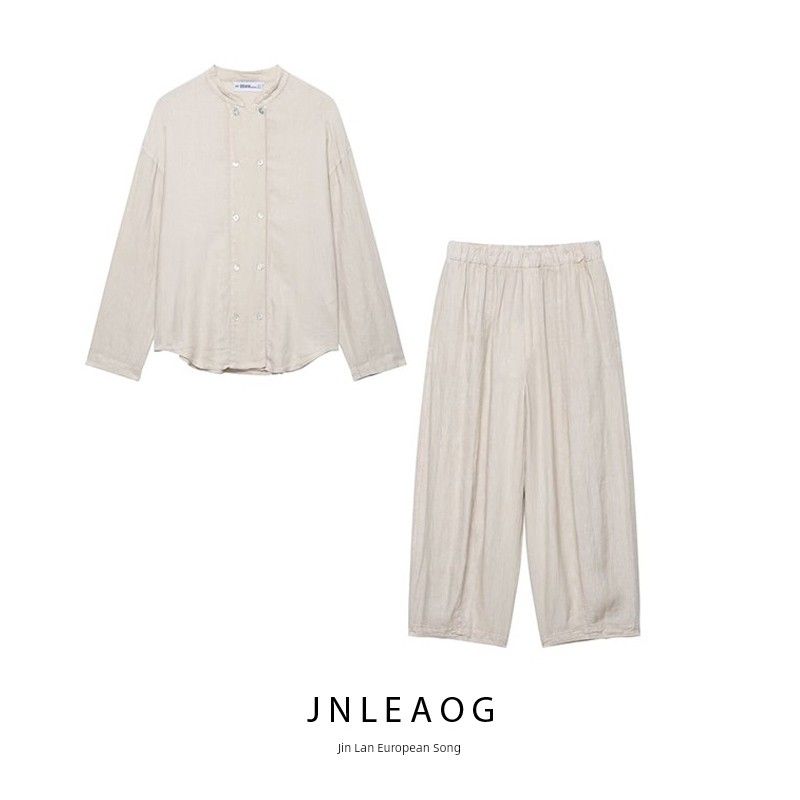 Jnleaog Spring New Arrival Women's Clothing Fashion Style French Fashion Design Linen Shirt Coat Pants 4043011