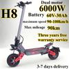 H8 Off Road Electric Scooter Dual 6000W Motor 60V 28Ah Battery Front and Rear Dual Suspension 11 Inch All Terrain Tires High Spe