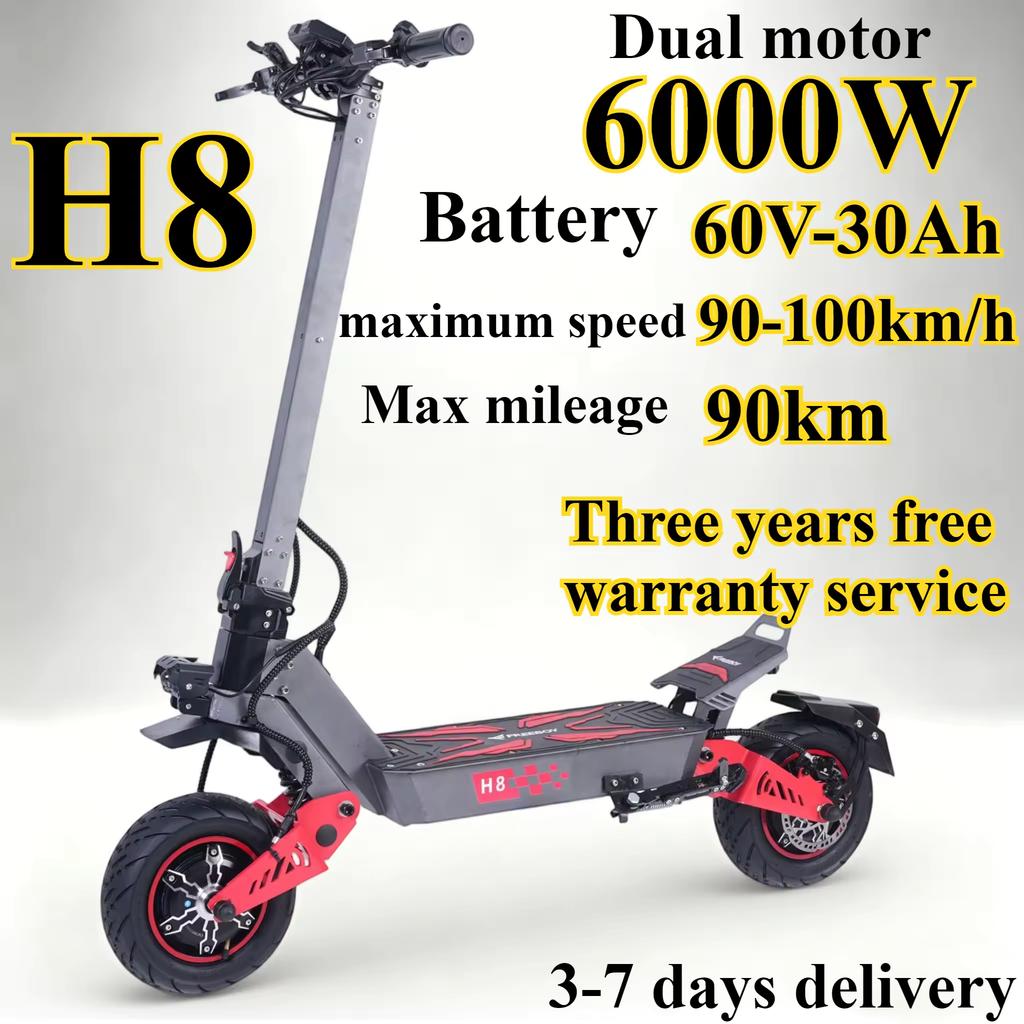 Patinete eléctrico H8 todoterreno motor dual 6000W batería 60V 28Ah suspensión dual delantera y trasera neumáticos todoterreno de 11 pulgadas alta veloci