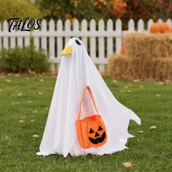 Halloween Outdoor Decor Goose Outfit, Ghost Porch Clothes with Pumpkin Bag for 23" Party Statue, Accessory Patio Lawn Yard Seasonal Holiday Decoration