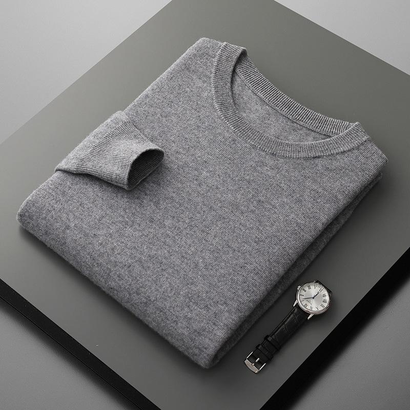 Classic Men'S Crewneck Cashmere Knit Sweater For Autumn And Winter, Loose Casual Cashmere Knit Pullover Base Layer