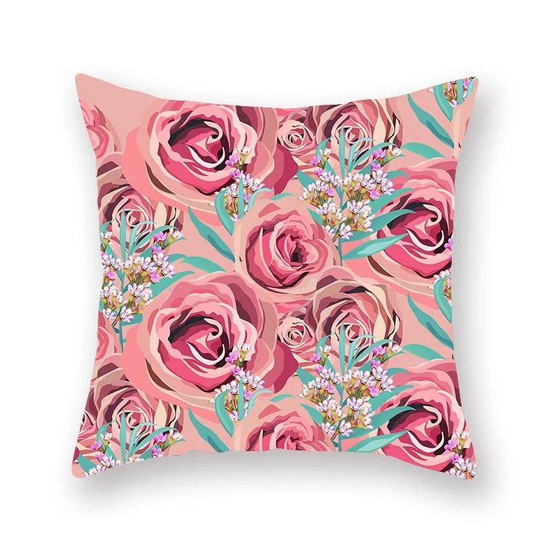 Car Living Room Sofa Cushion Cover Pink Botanical Flower Print Pattern Luxury Home Decor Pillow Cover