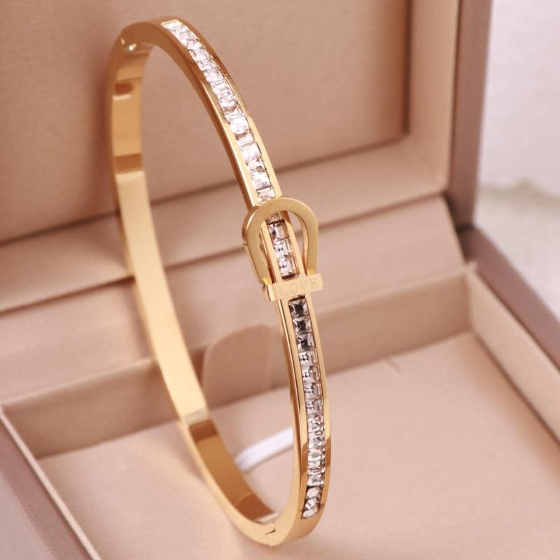 1pc Fashion Stainless Steel Rhinestone Decor Bangle for Women for Daily Decoration