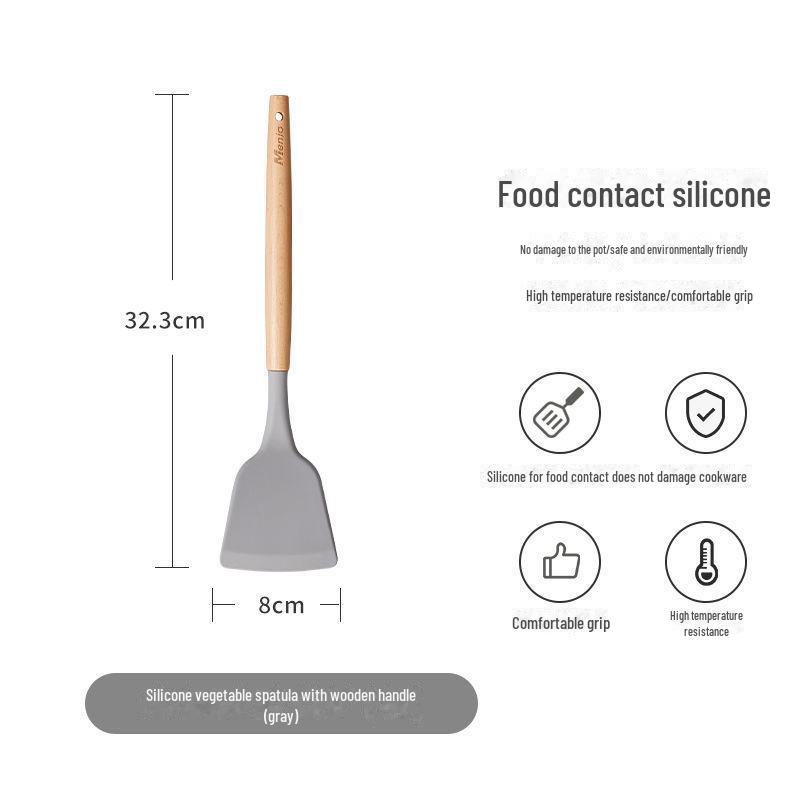Üç Parçalı Mutfak Gereçleri Seti: Ahşap Saplı Silikon Kaşık ve Yapışmaz Spatula Yemek Pişirmek İçin