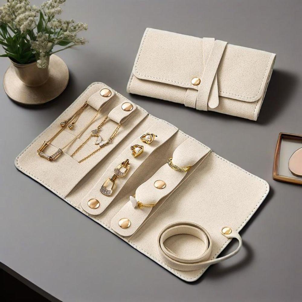 Roll Up Design Jewelry Storage Bag PU Leather Ring Holder Portable Jewelry Pouch Travel Use