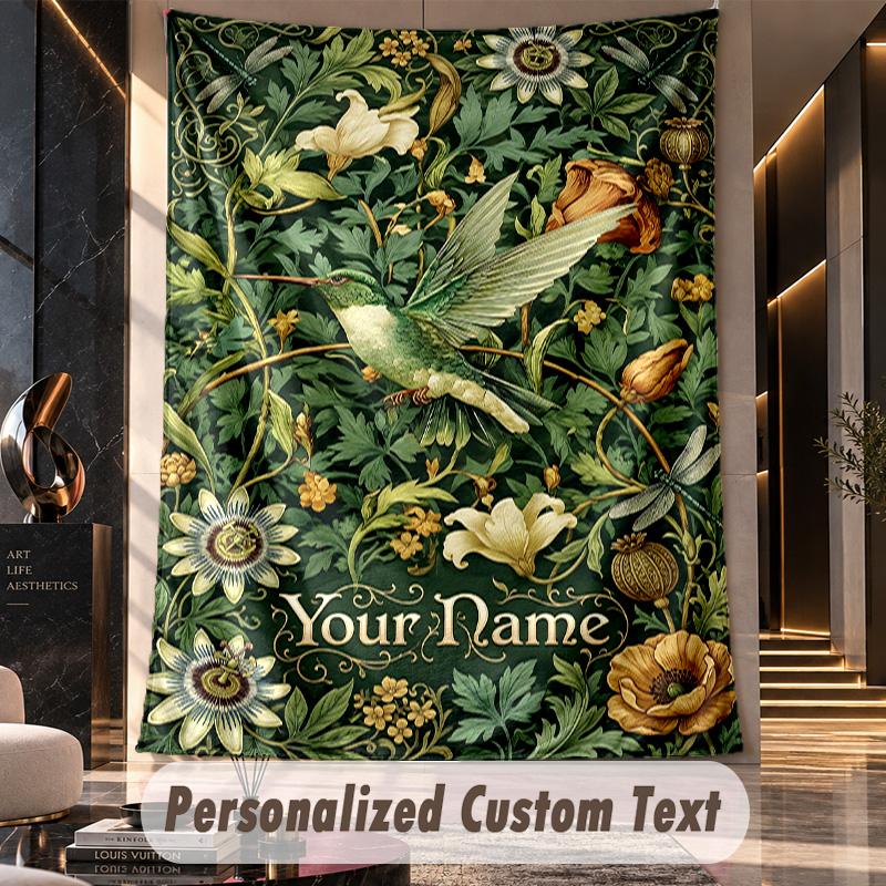 Hummingbird Garden Fantasy 3 Theme Wall Tapestry Customized With Name Text Personalized Hanging Tapestry For Bedroom Living Room Decor