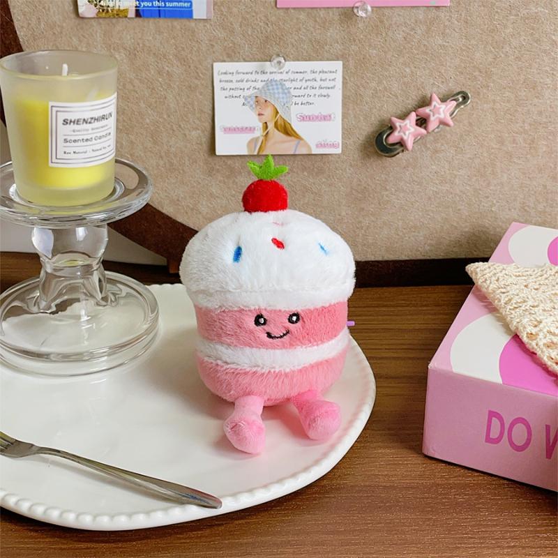 

Cartoon Cake Plush Keychain Kawaii Creative Birthday Cake Dessert Doll Pendant Backpack Decoration Accessories Toys Gifts as the picture