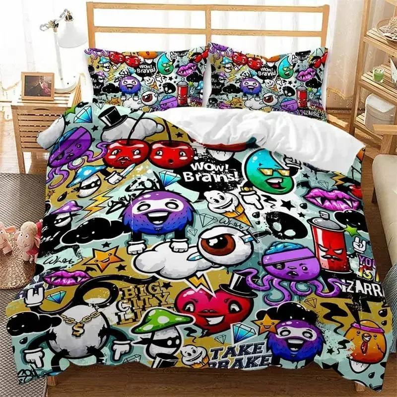 Graffiti Hip Hop Street Culture 3D NEW Duvet Cover Pillowcase Bedding Set Adult Boy Girl Bedroom Decoration Single Double Large