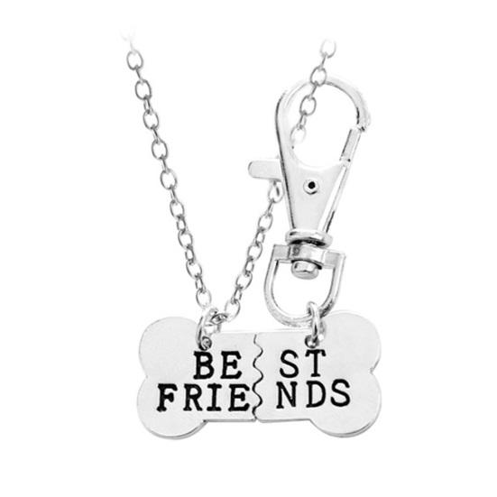 

2 шт./компл. женское ЛУЧШИЕ ДРУЗЬЯ собачья кость в форме кулона-брелка с подвеской серебряный/чёрный