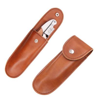 Rosewood Wine Opener Leather Case: Two-Layer Leather with Silk Screen Logo, Ready-To-Use for Red Wine Bottles