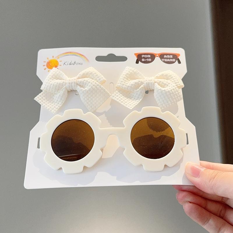 1 Zestaw Nakrycie Głowy dla Dzieci Okulary Jednolite Miękkie Kokardy Opaski Dziewczynki Koronkowa Spinka Retro Opaski Okulary Przeciwsłoneczne Zestawy Gumek do Włosów dla Dzieci