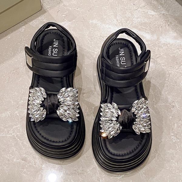 Fashion Clogs With Heel Female Sandal Increasing Height 2025 Summer Muffins shoe Sale Of Women's Shoes Thick Girls Rhinestone Flat Gladi