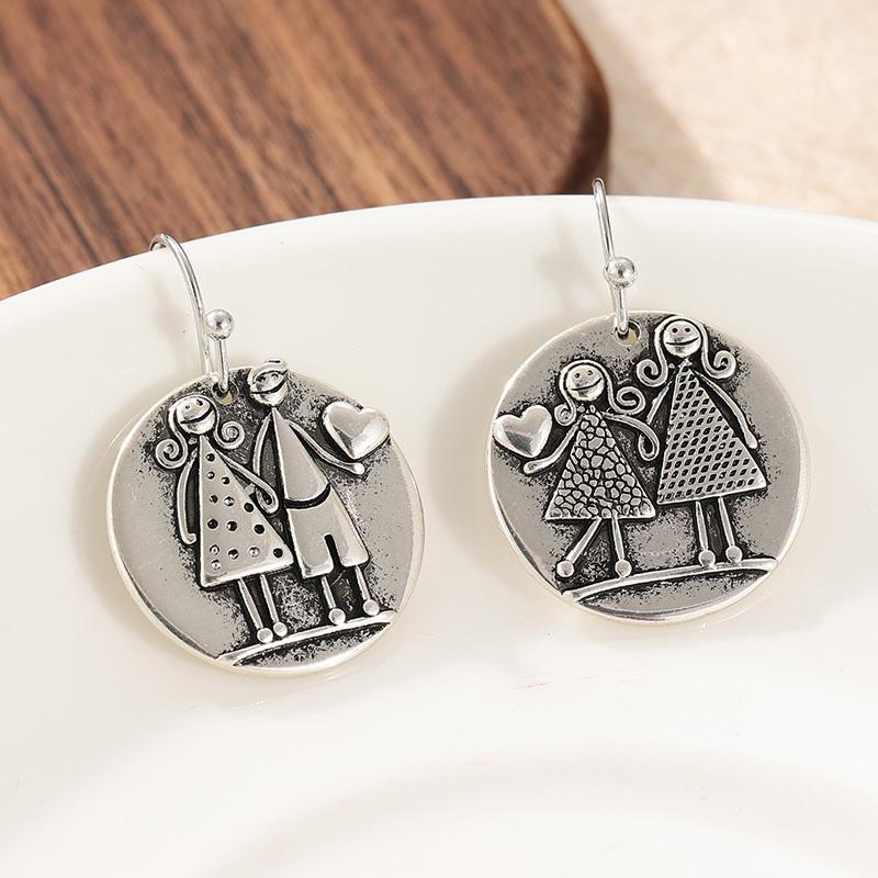 1 Pair of Creative Vintage Silvery Plated Lovers Sister Dangle Earrings Women's  Exquisite Festival Pendant Jewelry Gifts