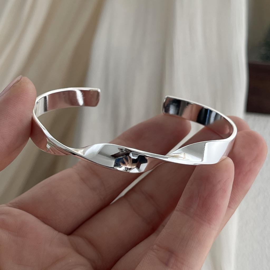 100% Solid 925 Sterling Silver Retro Bracelet for Women Men Vintage Handmade Twist Simple Bracelet Birthday Gift