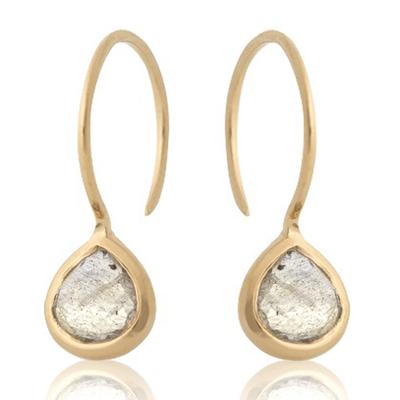 [R5592] - Artisanal Silver Earrings 'Meghan' Golden Labradorite - 7x7 Mm