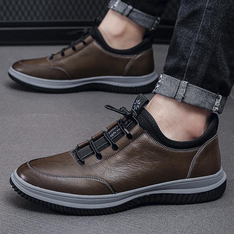 Men's shoes 2025 new summer leather breathable lightweight soft-soled sports and leisure shoes trendy leather shoes