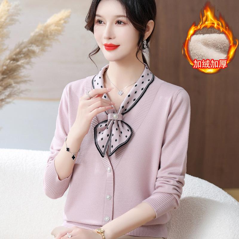 New mother autumn and winter clothing temperament fleece thickened sweater middle-aged and elderly women with bottoming shirt knitted top