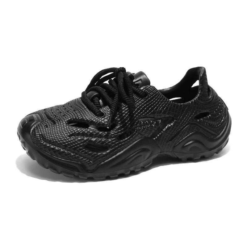 

Summer new soft-sole outdoor Garden shoes waterproof fashion hole shoes sports slippers Men s breathable casual Lace up sandals 45 чёрный